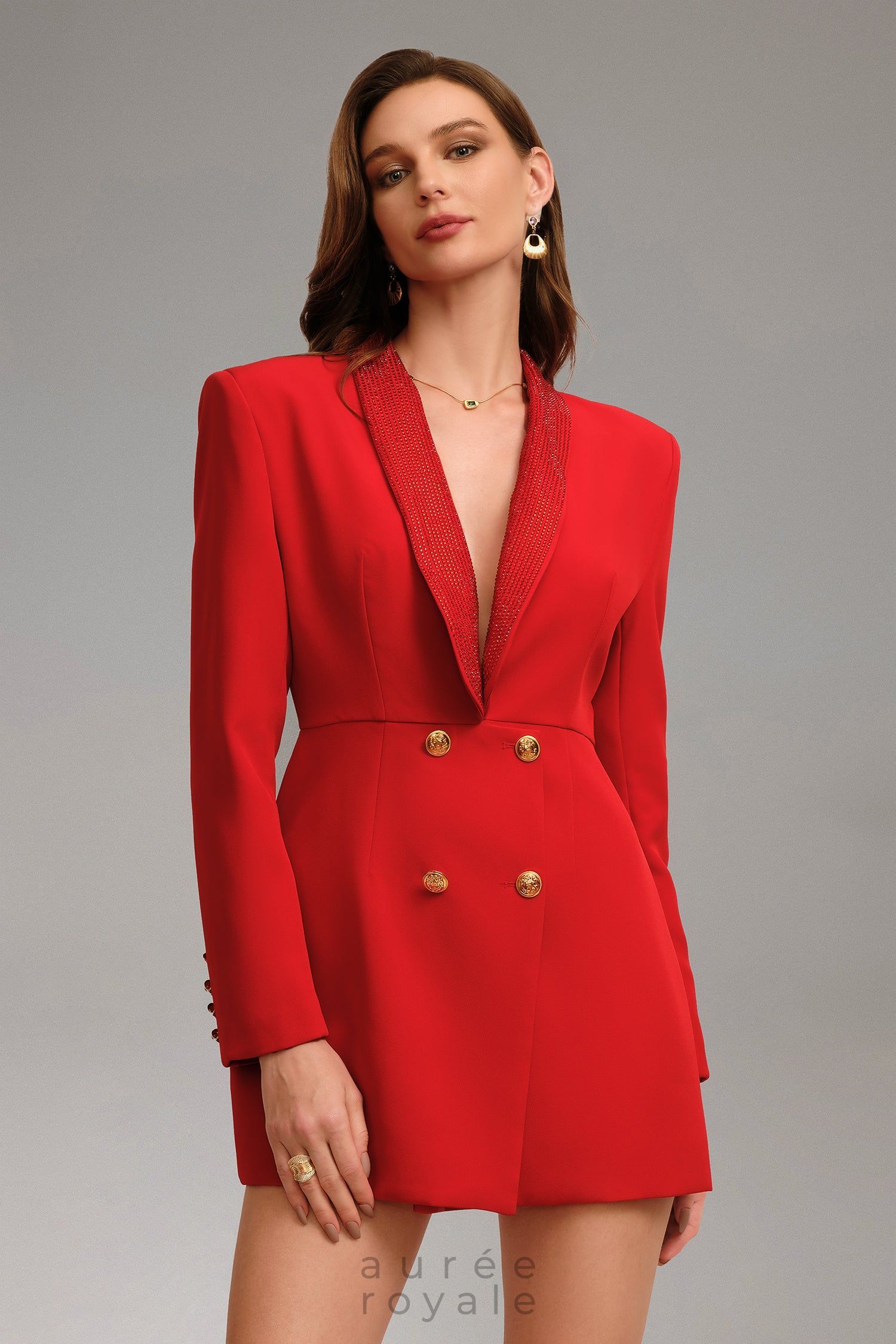 Véronique Açık Sırt Detaylı Taş Yaka Blazer Mini Elbise