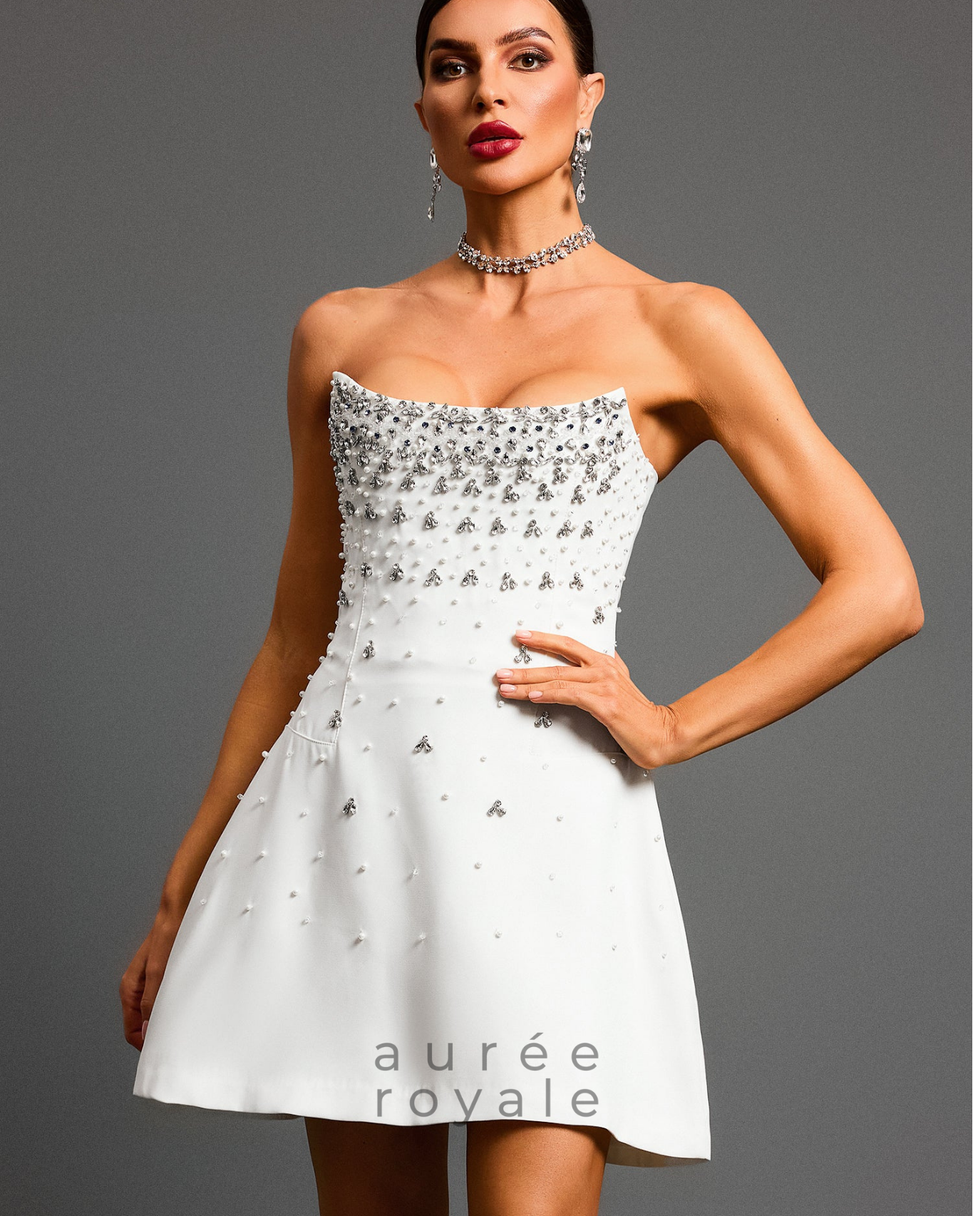 Jacqueline Straplez Kolsuz Elmas Mini Elbise