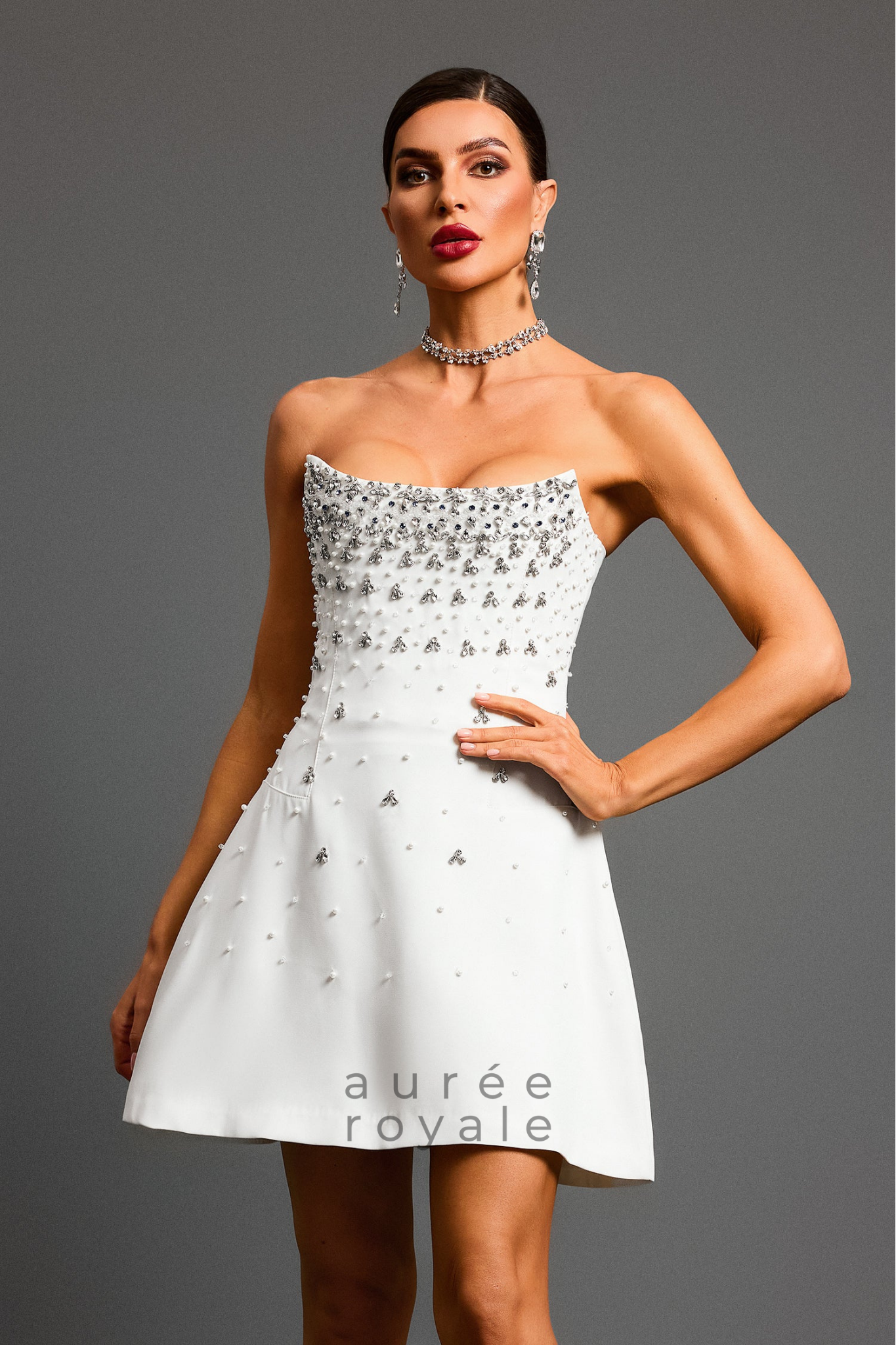 Jacqueline Straplez Kolsuz Elmas Mini Elbise
