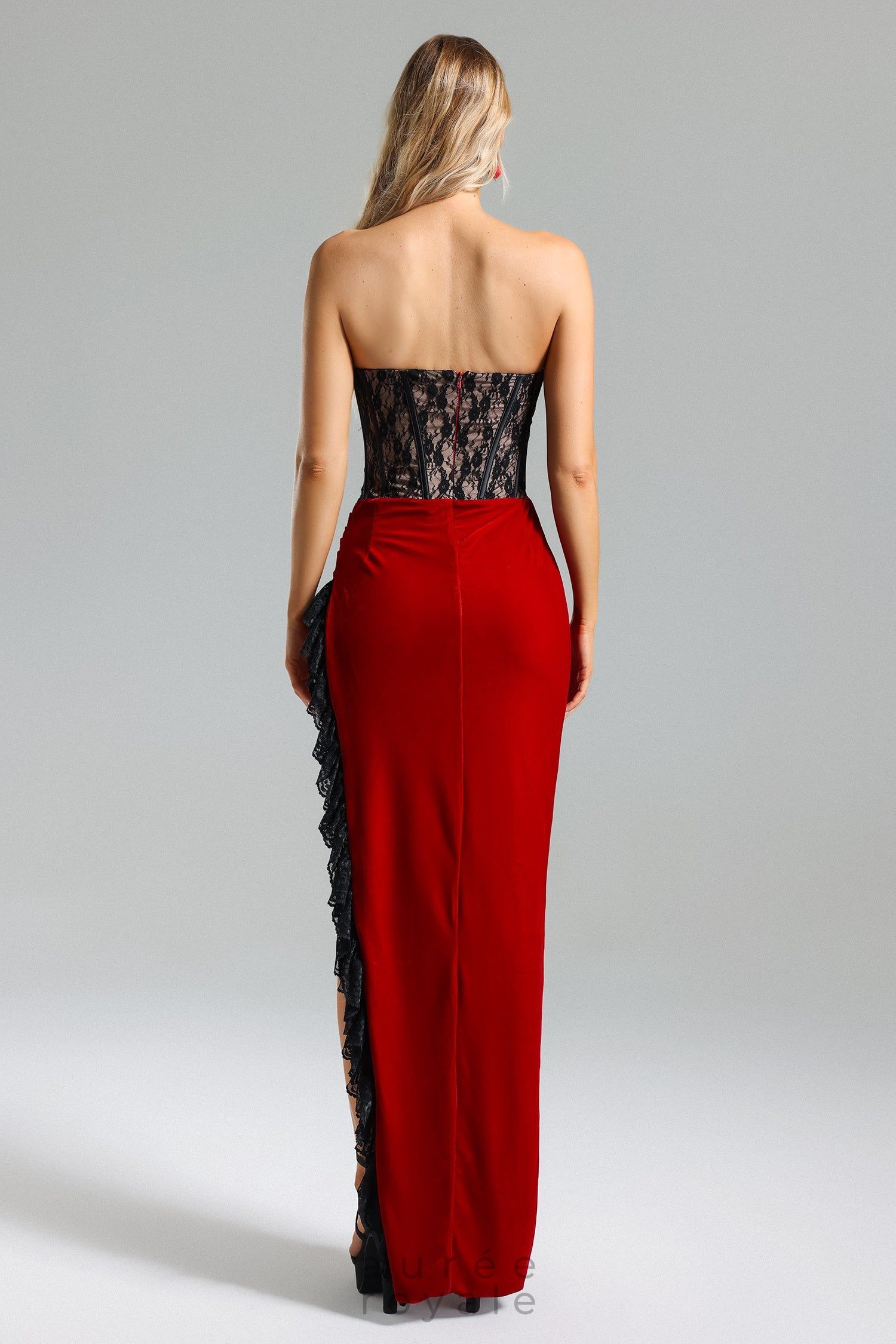 Léontine Dantelli Kadife Drape Maxi Elbise