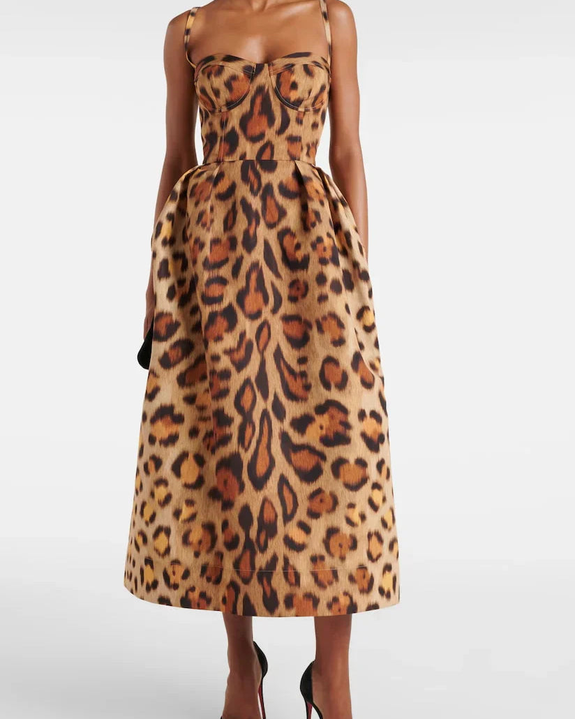 Savara Leopar Midi Elbise