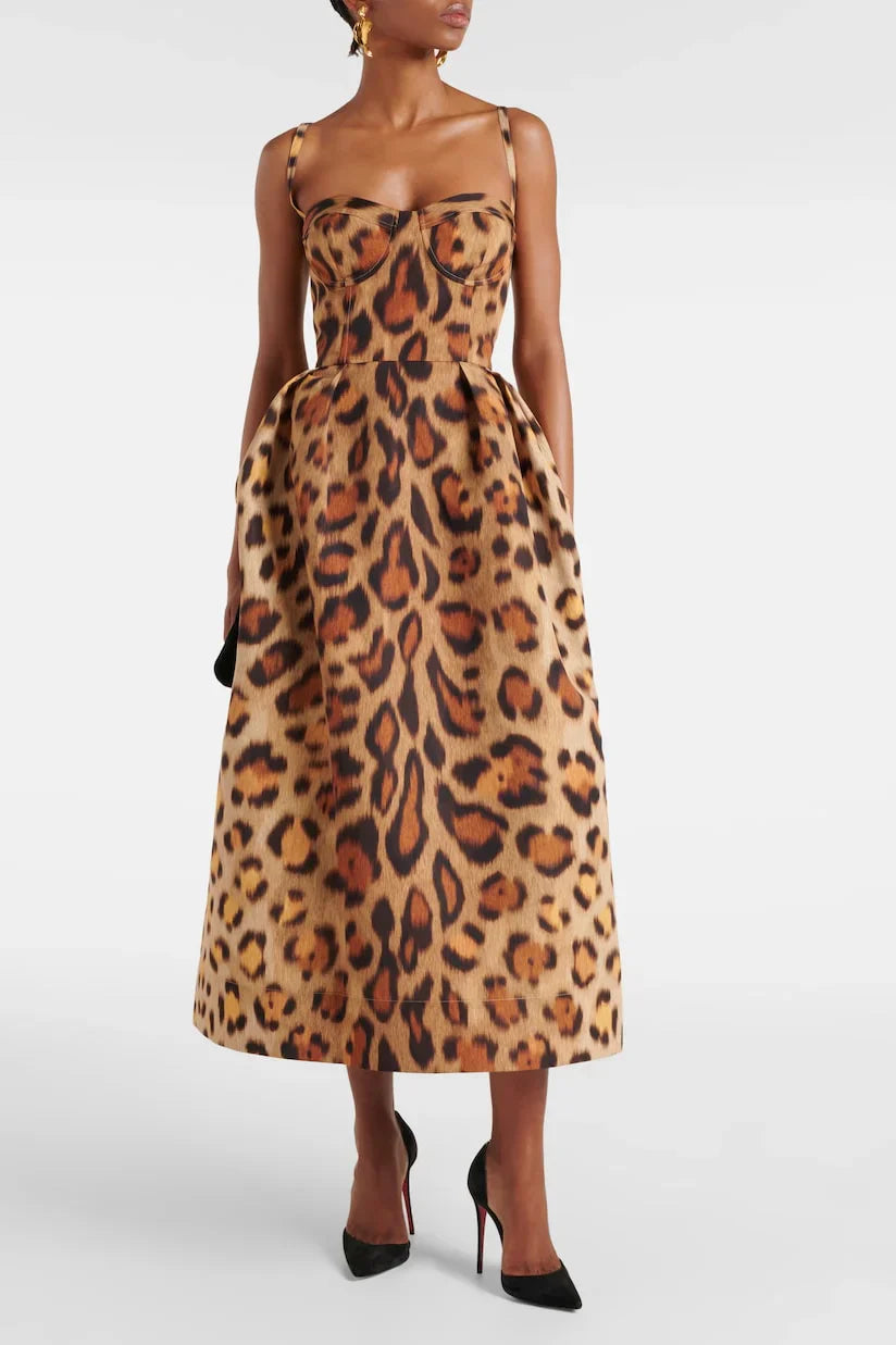 Savara Leopar Midi Elbise