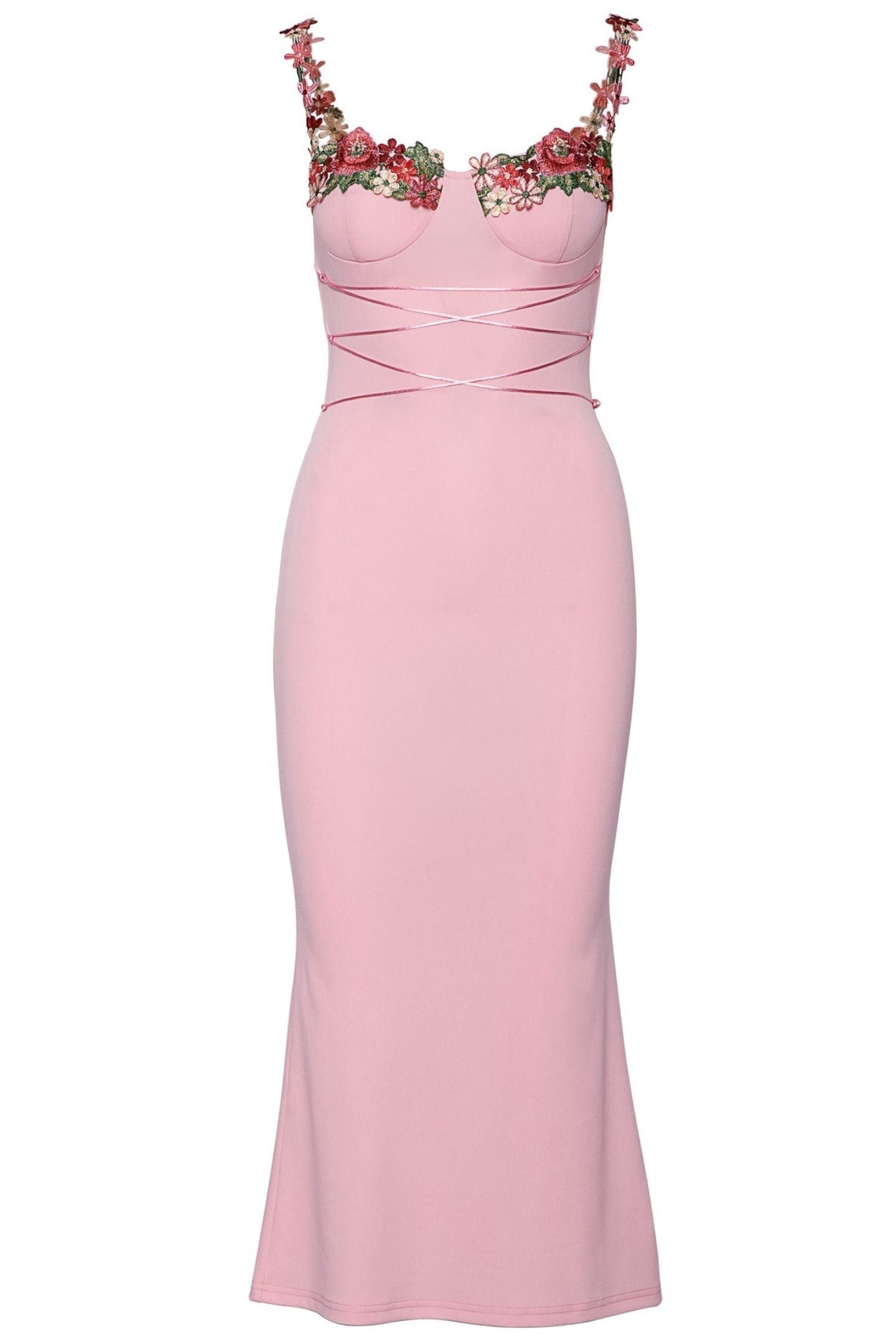 Seraphina Çiçek İşlemeli Bodycon Maxi Elbise